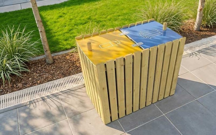 Corbeille de tri sélectif bois poubelle extérieur recyclage de déchets