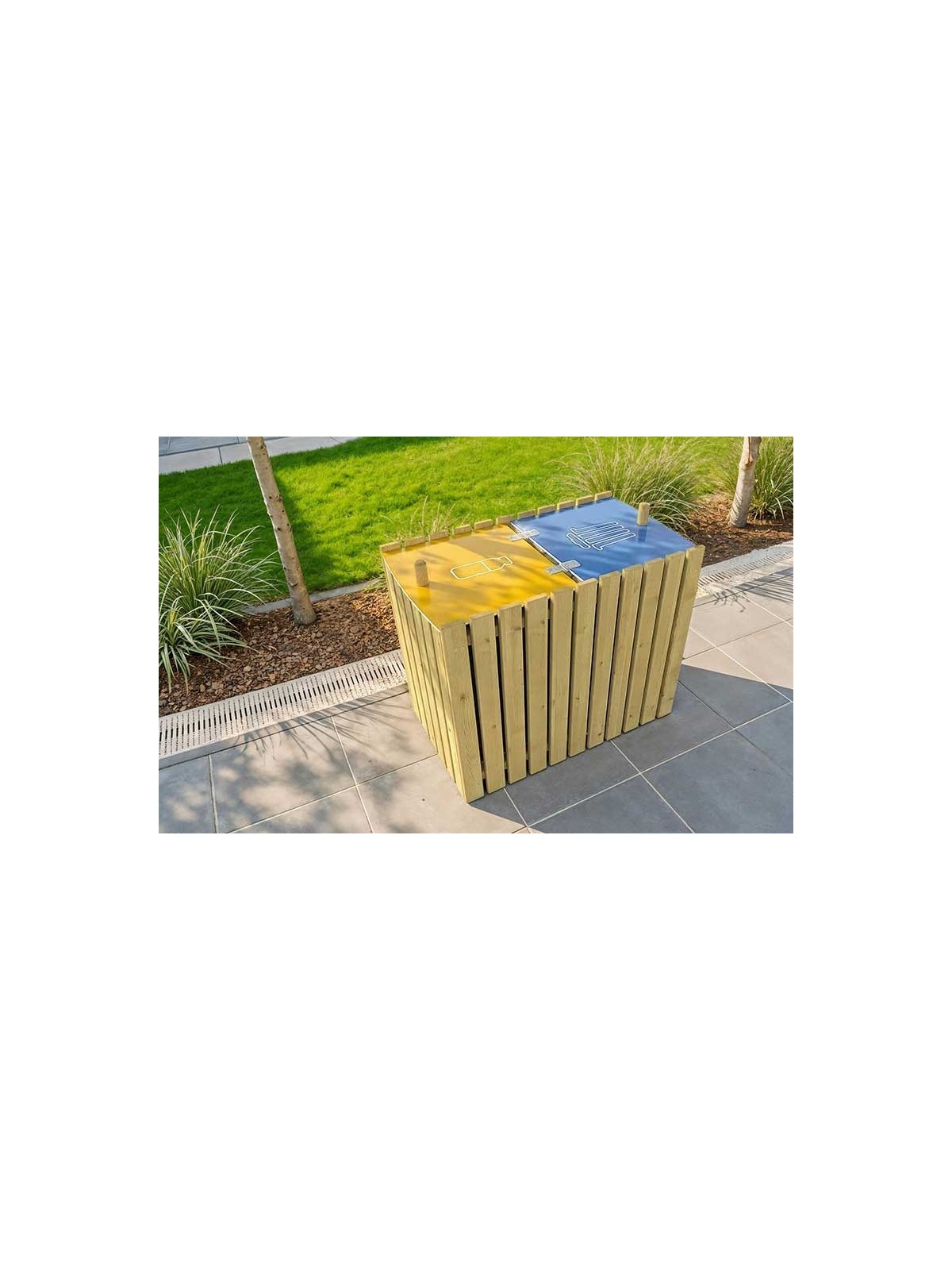 Corbeille de tri sélectif bois poubelle extérieur recyclage de déchets