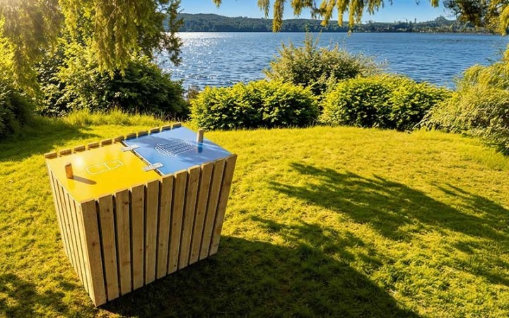 Corbeille de tri sélectif bois poubelle extérieur recyclage de déchets