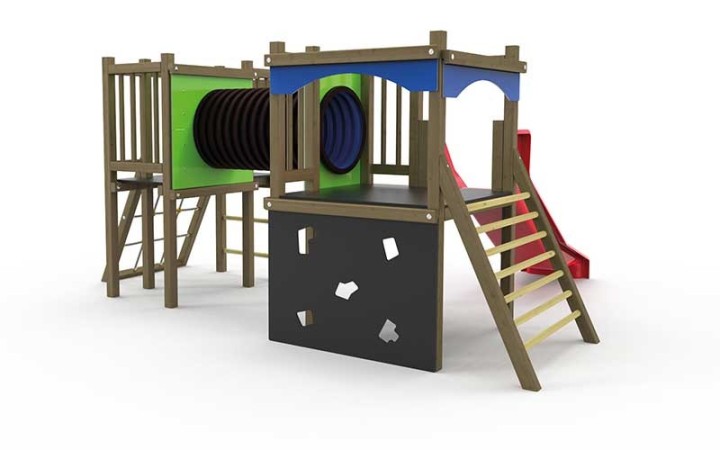 JEU MULTIPLE CIANE VERSION BOIS pin traité classe 4 décor en HDPE fabrication française