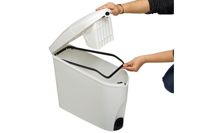 POUBELLE AUTOMATIQUE POUR PROTECTIONS HYGIÉNIQUES FÉMININES AVEC OUVERTURE SANS CONTACT PAR CAPTEUR INFRAROUGE.