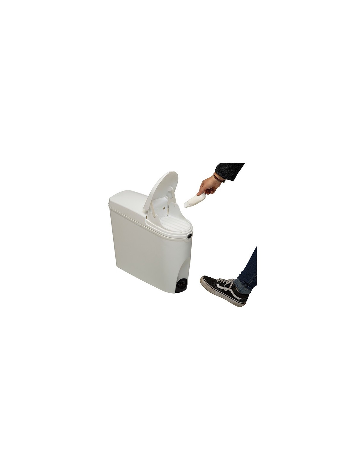 POUBELLE AUTOMATIQUE POUR PROTECTIONS HYGIÉNIQUES FÉMININES AVEC OUVERTURE SANS CONTACT PAR CAPTEUR INFRAROUGE.