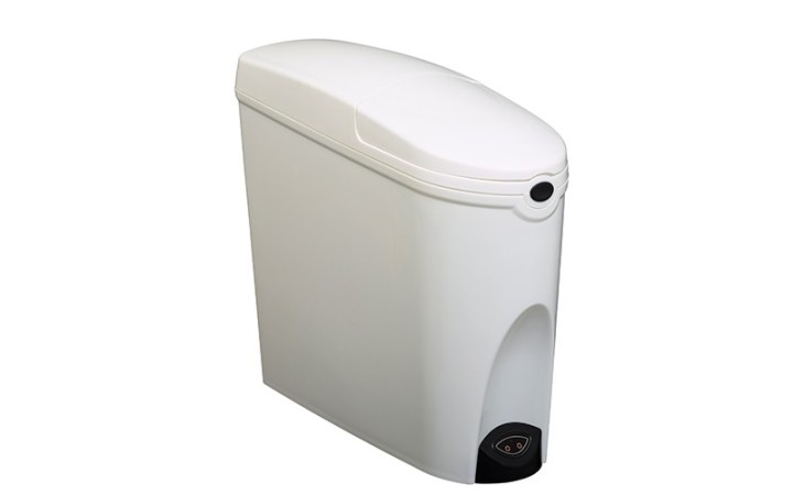 POUBELLE AUTOMATIQUE POUR PROTECTIONS HYGIÉNIQUES FÉMININES AVEC OUVERTURE SANS CONTACT PAR CAPTEUR INFRAROUGE.