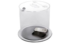 COLLECTEUR TRANSPARENT VERROUILLABLE POUR COLLECTE DE PILES, TÉLÉPHONES ET PETITS DÉCHETS RECYCLABLES EN ENTREPRISE