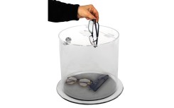 COLLECTEUR TRANSPARENT VERROUILLABLE POUR COLLECTE DE PILES, TÉLÉPHONES ET PETITS DÉCHETS RECYCLABLES EN ENTREPRISE