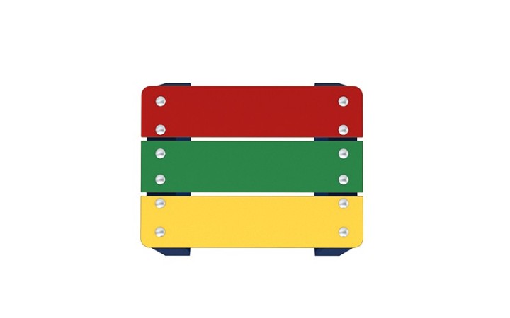 TABOURET EXTERIEUR POUR ENFANT EN  ACIER ET BOIS COMPACT
ASSISE DESIGN ET COLORÉE POUR ENFANT DANS ÉCOLE