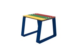 TABOURET EXTERIEUR POUR ENFANT EN  ACIER ET BOIS COMPACT
ASSISE DESIGN ET COLORÉE POUR ENFANT DANS ÉCOLE