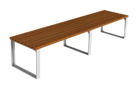 BANQUETTE CEZE 8 lattes en bois exotique. Piètement en acier galvanisé
