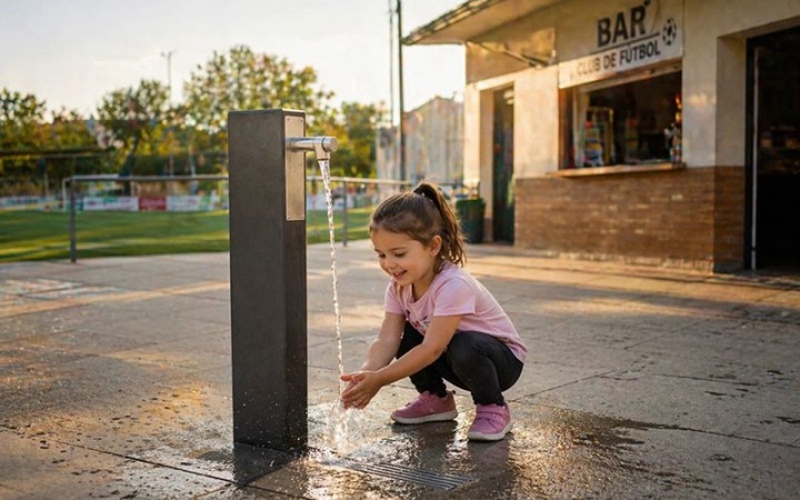 Fontaine à eau urbaine Catalane en acier zingué
Robinet poussoir de la fontaine publique Catalane