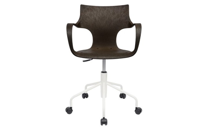 Chaise Erbi Moka en biocomposite végétal et PP régénéré, avec base à roulettes pour bureaux et espaces de travail