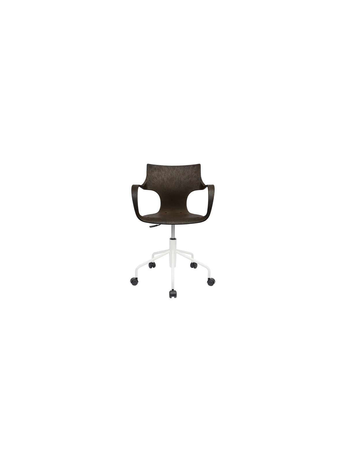 Chaise Erbi Moka en biocomposite végétal et PP régénéré, avec base à roulettes pour bureaux et espaces de travail