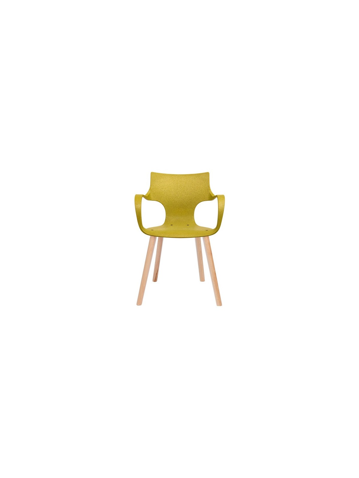 Chaise design Erbi Chami avec coque en fibres végétales et plastique recyclé, associée à un piètement bois FSC®