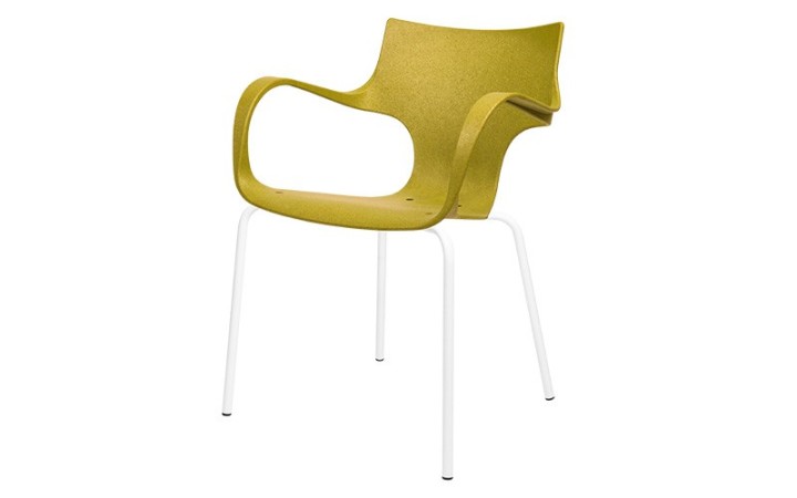 Chaise Erbi Chami en fibres de camomille et plastique recyclé, avec piètement acier empilable pour espaces professionnels
