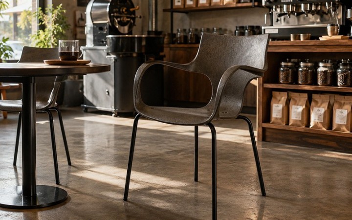 Chaise Erbi Moka en biocomposite végétal et plastique post-industriel recyclé, espaces professionnels intérieurs et extérieurs
