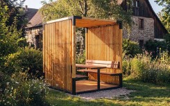 Pergola extérieure pour école avec table pique nique HIMA acier bois