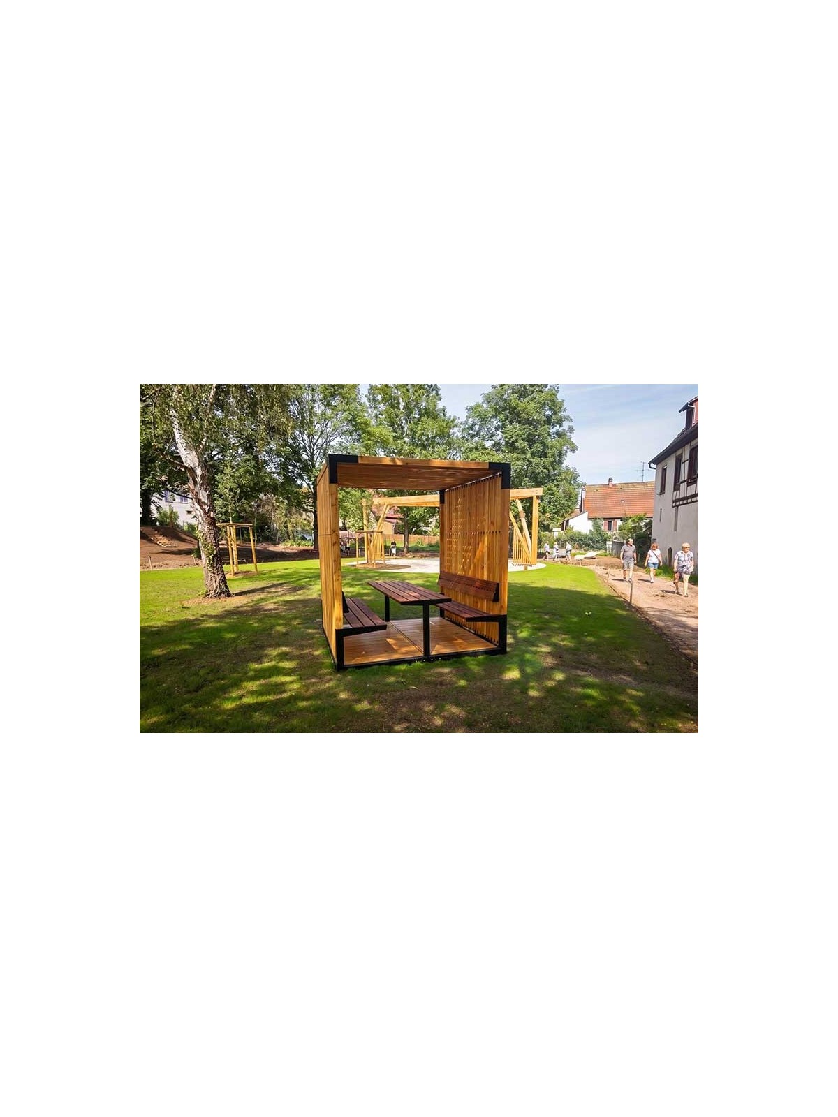 Pergola extérieure pour école avec table pique nique HIMA acier bois
