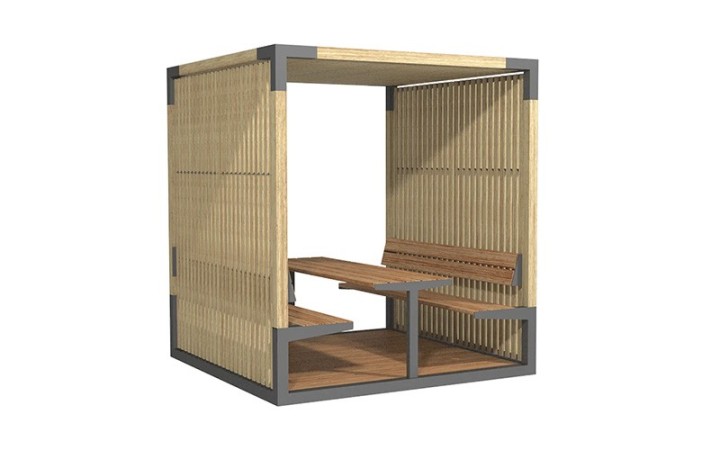 Pergola acier et bois HIMA avec table de pique-nique pour école