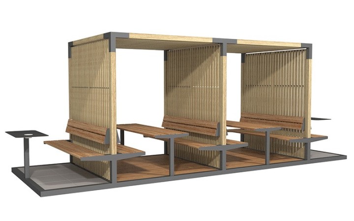 Pergola urbaine grande capacité HIMA avec tables de pique-nique