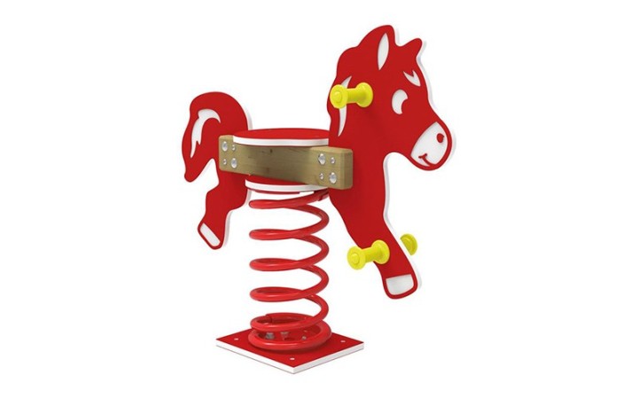 Jeu ressort cheval pour aire de jeux publique rouge