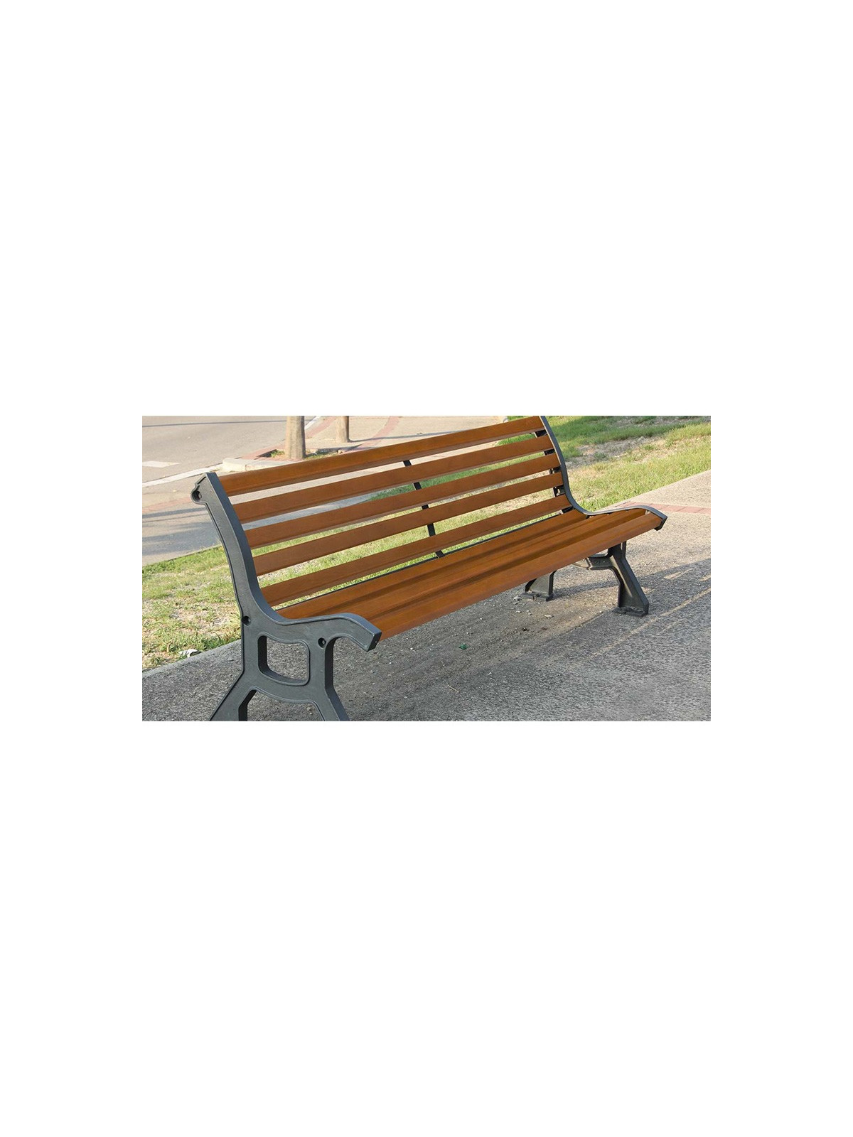 BANC CISSE Banc dix lattes en bois exotique Piètement en fonte ductile avec une couche primaire époxy longueur 1995 mm