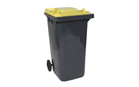 BAC ROULANT 2 ROUES 120 L cuve gris anthracite couvercle jaune