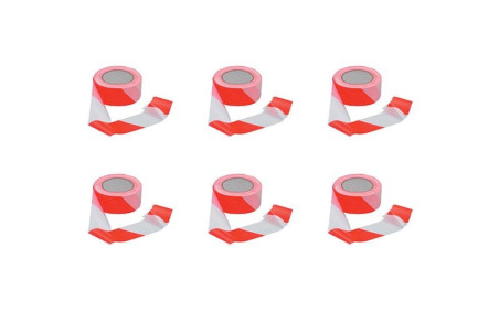 RUBAN DE BALISAGE BLANCHE/ROUGE - 2 FACES - LOT DE 6