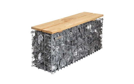 BANC GABION AVEC 4 LAMES BOIS