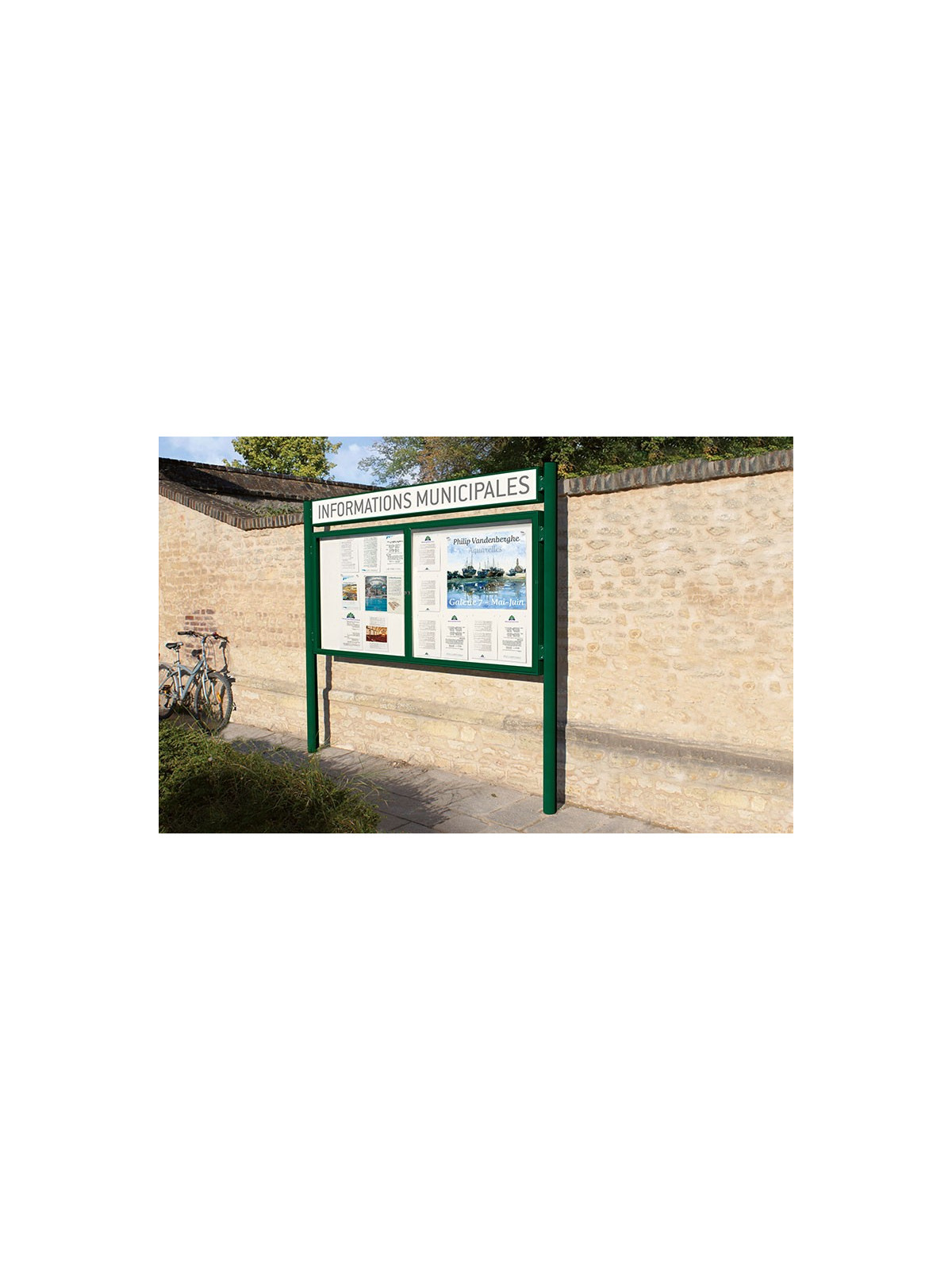 VITRINE 1000 24 A4 SUR PIEDS AVEC BANDEAU-TITRE