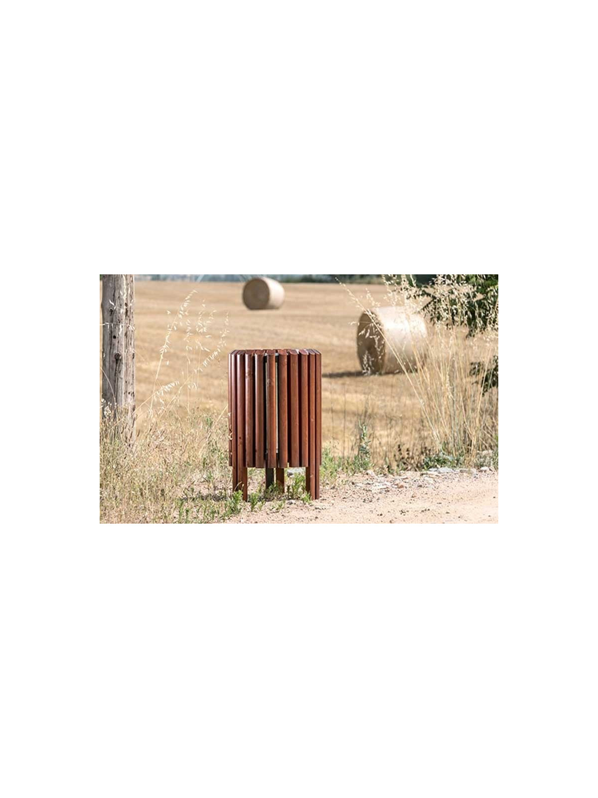 Corbeille exterieur MARIE latte bois exotique, poubelle espace urbain